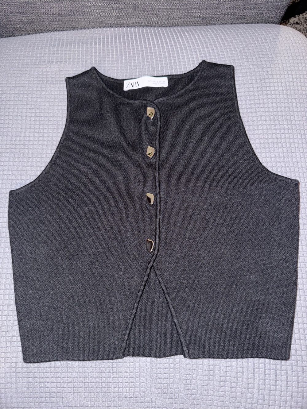 Zara Black Knit Button Front Cropped Vest